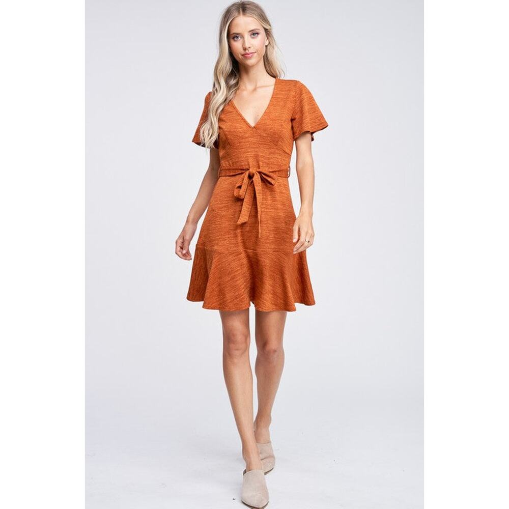 Iris Ruffle Dress- Rust,Teal - Picture 3 of 9